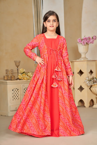 Faux Georgette Digital Print Shrug Set Indo-Western Gown for Girls Clothsvilla