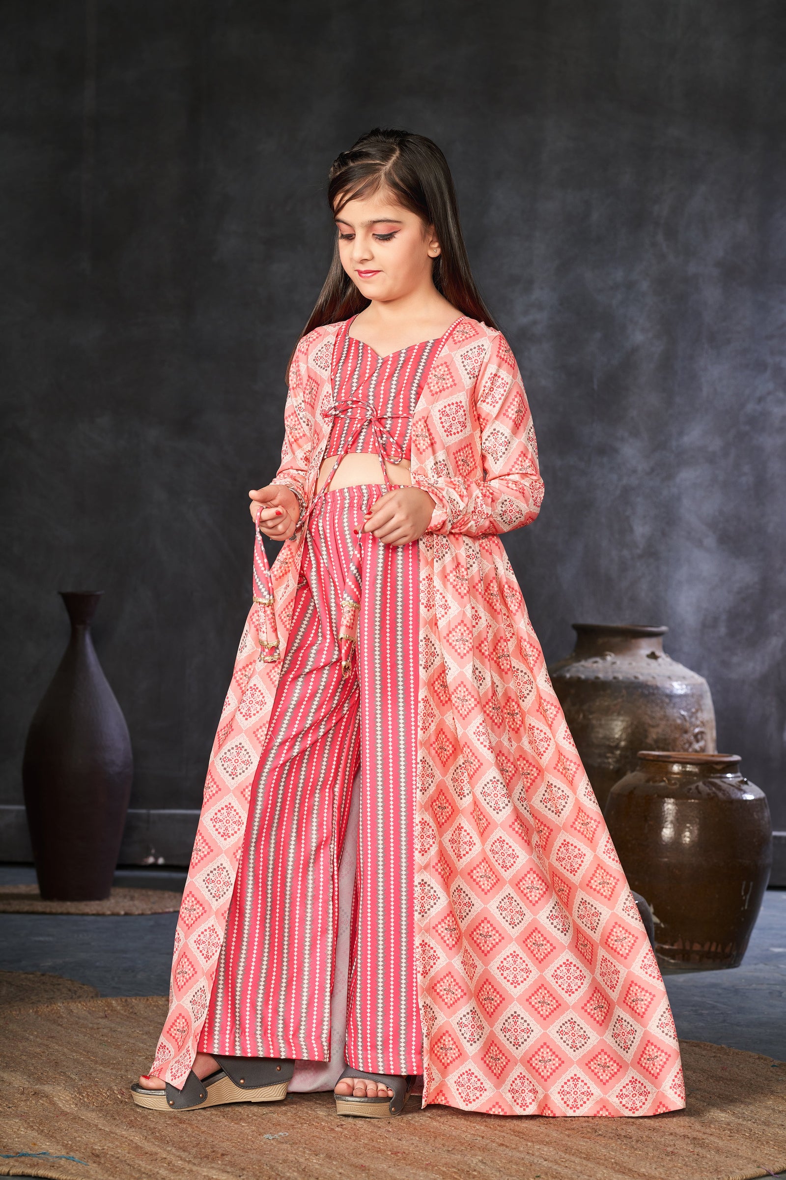 Faux Georgette Digital Print Shrug Set Indo-Western Gown for Girls Clothsvilla
