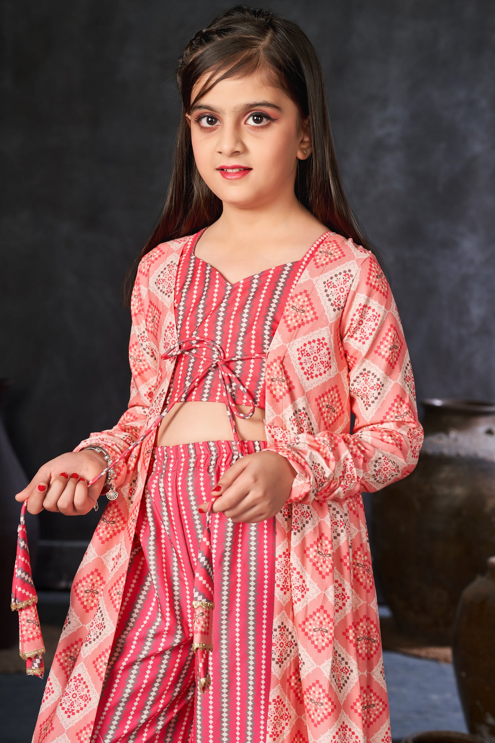 Faux Georgette Digital Print Shrug Set Indo-Western Gown for Girls Clothsvilla
