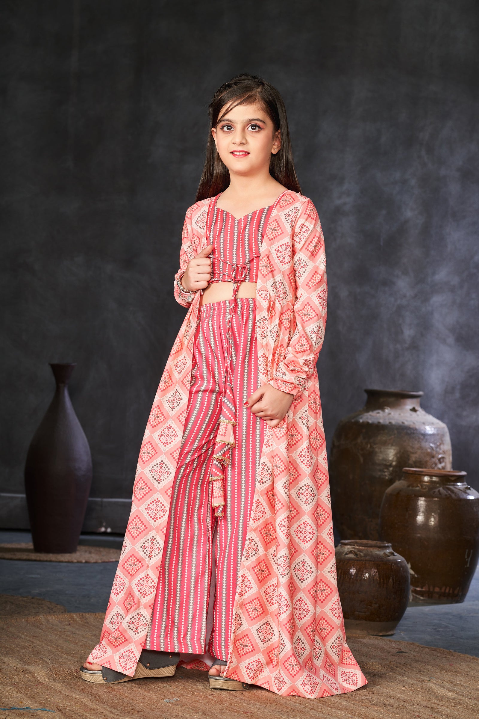 Faux Georgette Digital Print Shrug Set Indo-Western Gown for Girls Clothsvilla