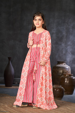 Faux Georgette Digital Print Shrug Set Indo-Western Gown for Girls Clothsvilla