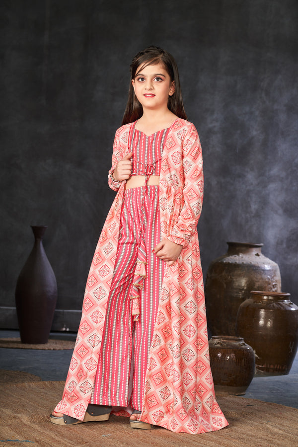 Faux Georgette Digital Print Shrug Set Indo-Western Gown for Girls Clothsvilla