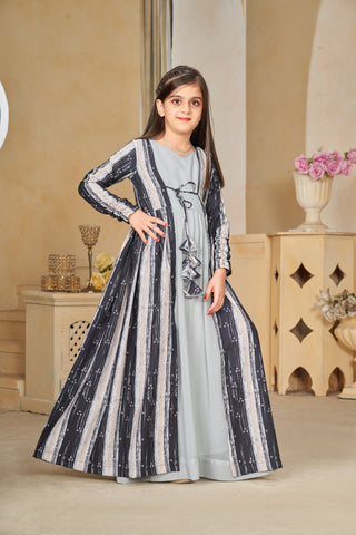 Faux Georgette Digital Print Shrug Set Indo-Western Gown for Girls Clothsvilla