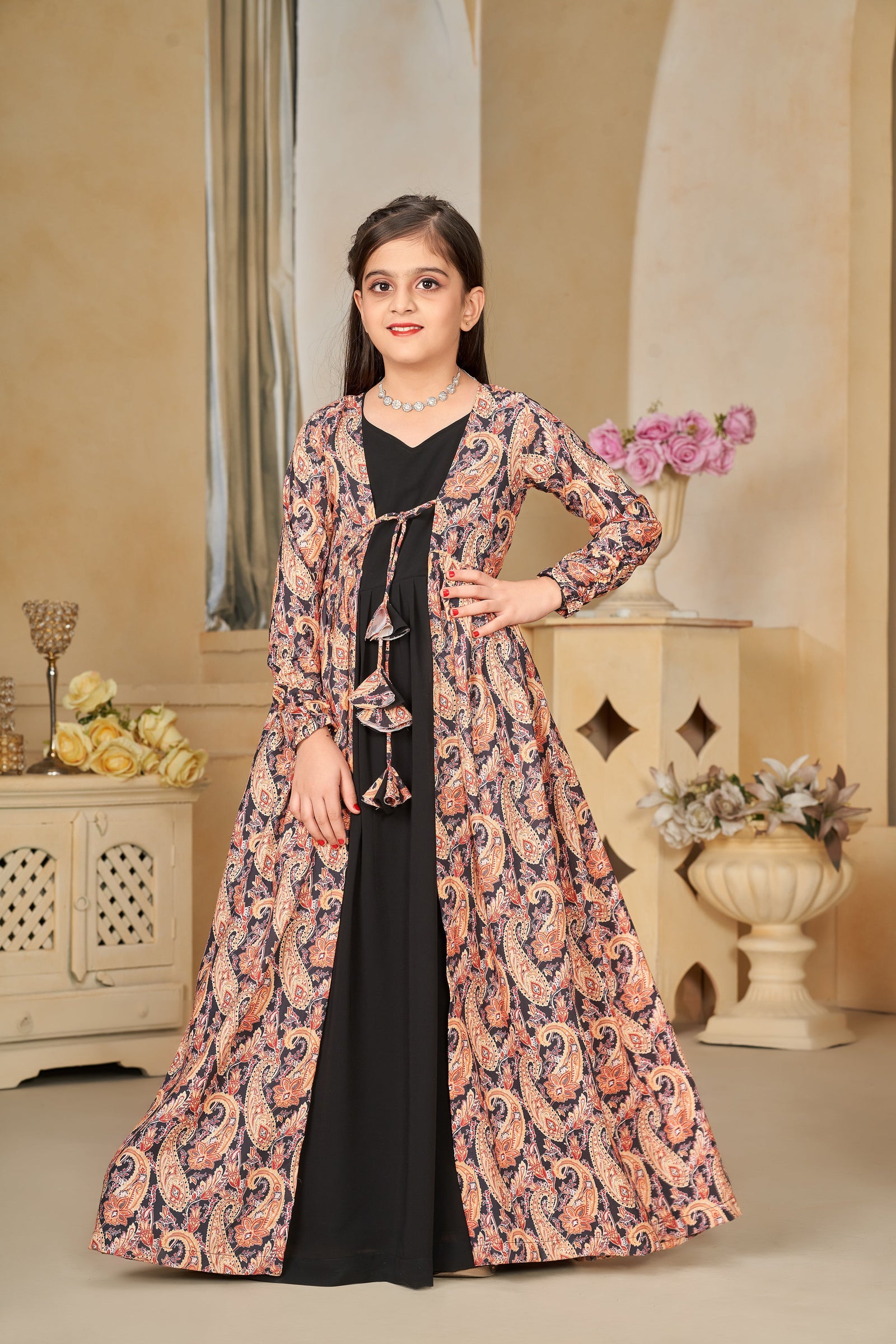 Faux Georgette Digital Print Shrug Set Indo-Western Gown for Girls Clothsvilla