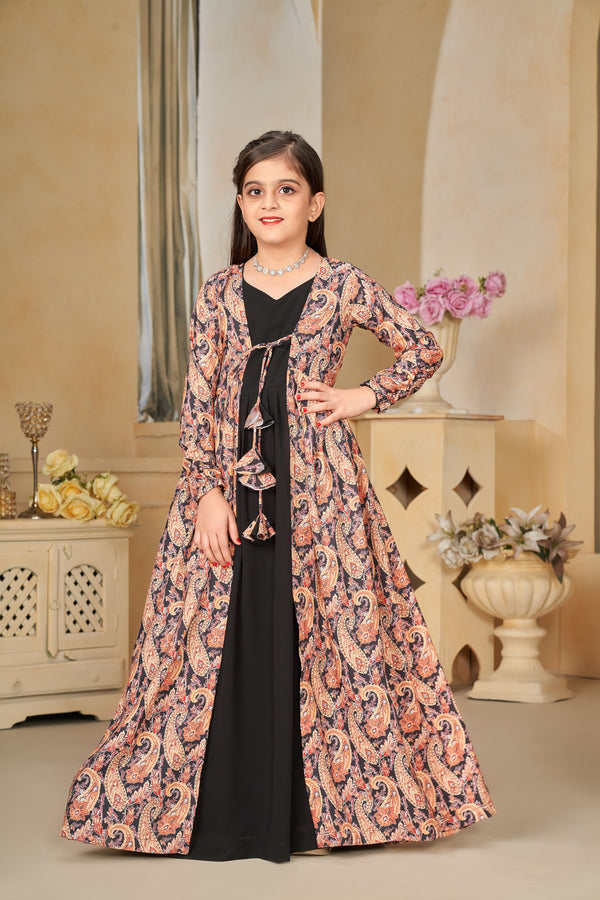 Faux Georgette Digital Print Shrug Set Indo-Western Gown for Girls Clothsvilla