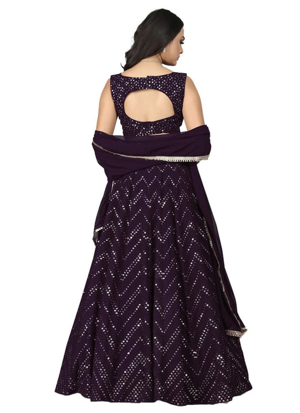 Faux Georgette Lehenga Choli Dupatta Set with Thread & Sequence Embroidery ClothsVilla