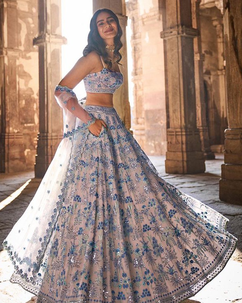 Faux Georgette White Lehenga Choli Dupatta Set with Sequin Embroidery Secondary image