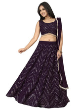 Load image into Gallery viewer, Faux Georgette Lehenga Choli Dupatta Set with Thread &amp; Sequence Embroidery ClothsVilla