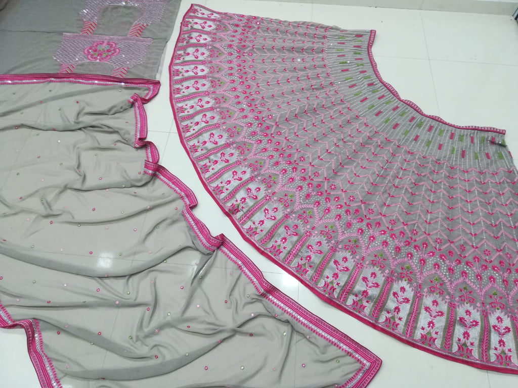 Faux Georgette Lehenga Choli Dupatta Set with Embroidered Sequins ClothsVilla