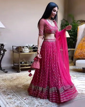 Load image into Gallery viewer, Faux Georgette Lehenga Choli Dupatta Set with 3MM Sequins &amp; Zari ClothsVilla