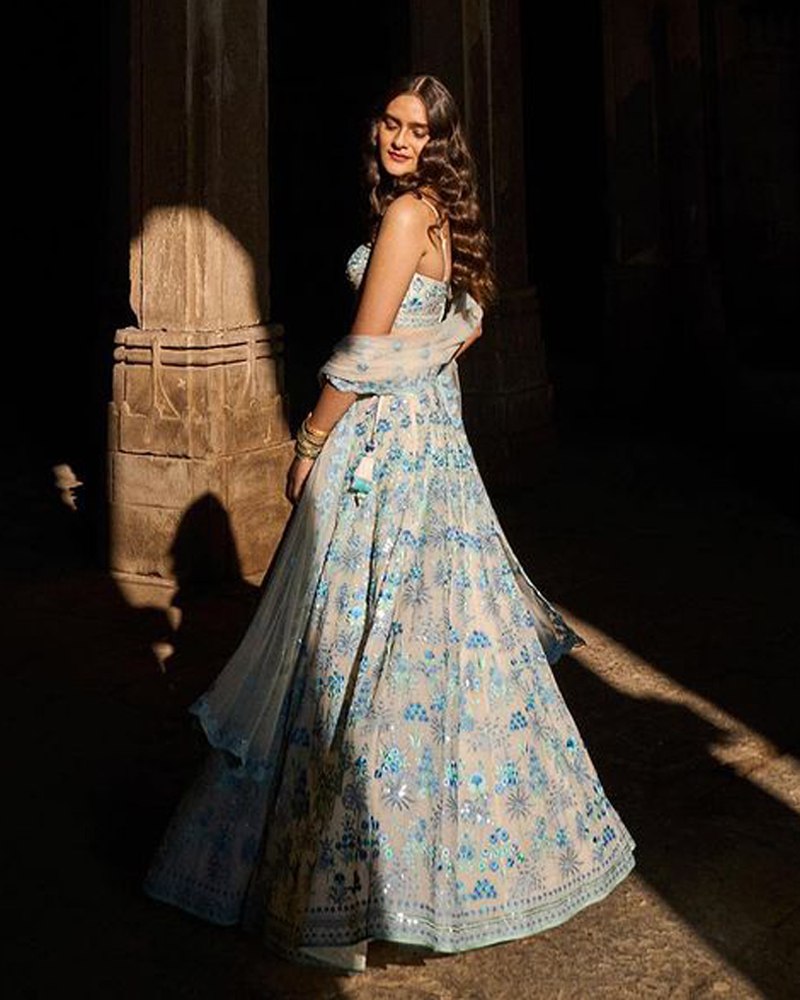 Faux Georgette Lehenga Choli Dupatta Set with Sequin Embroidery ClothsVilla