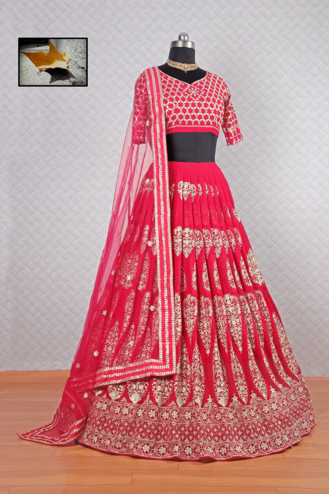 Faux Georgette Lehenga Choli Dupatta Set with Zari & Sequin Embroidery ClothsVilla Main image