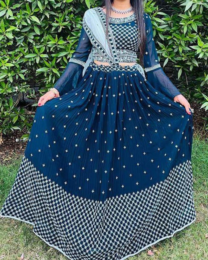 Faux Georgette Lehenga Choli Dupatta Set with Thread & Sequence Embroidery ClothsVilla Main image