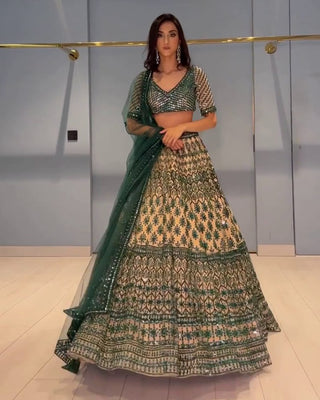 Faux Georgette Lehenga Choli Dupatta Set with Sequined Embroidery ClothsVilla
