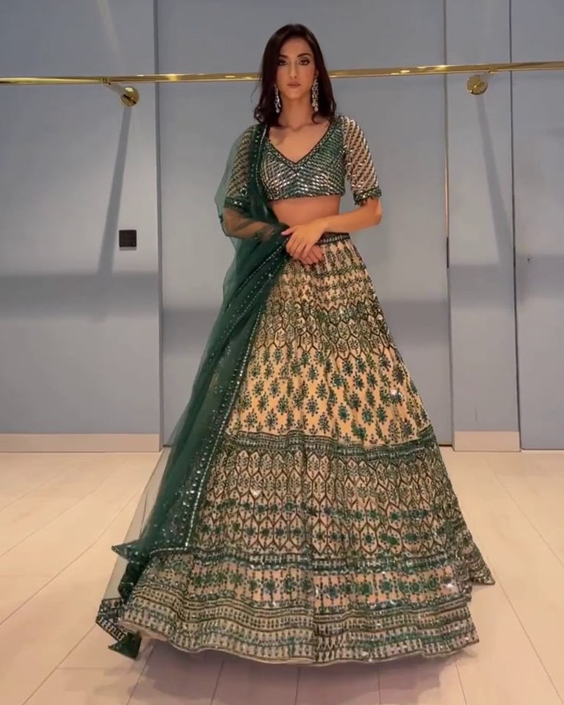 Faux Georgette Lehenga Choli Dupatta Set with Sequined Embroidery ClothsVilla Main image
