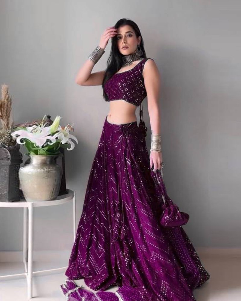Faux Georgette Lehenga Choli Dupatta Set with Thread Embroidery & Dewdrop Dupatta ClothsVilla Main image