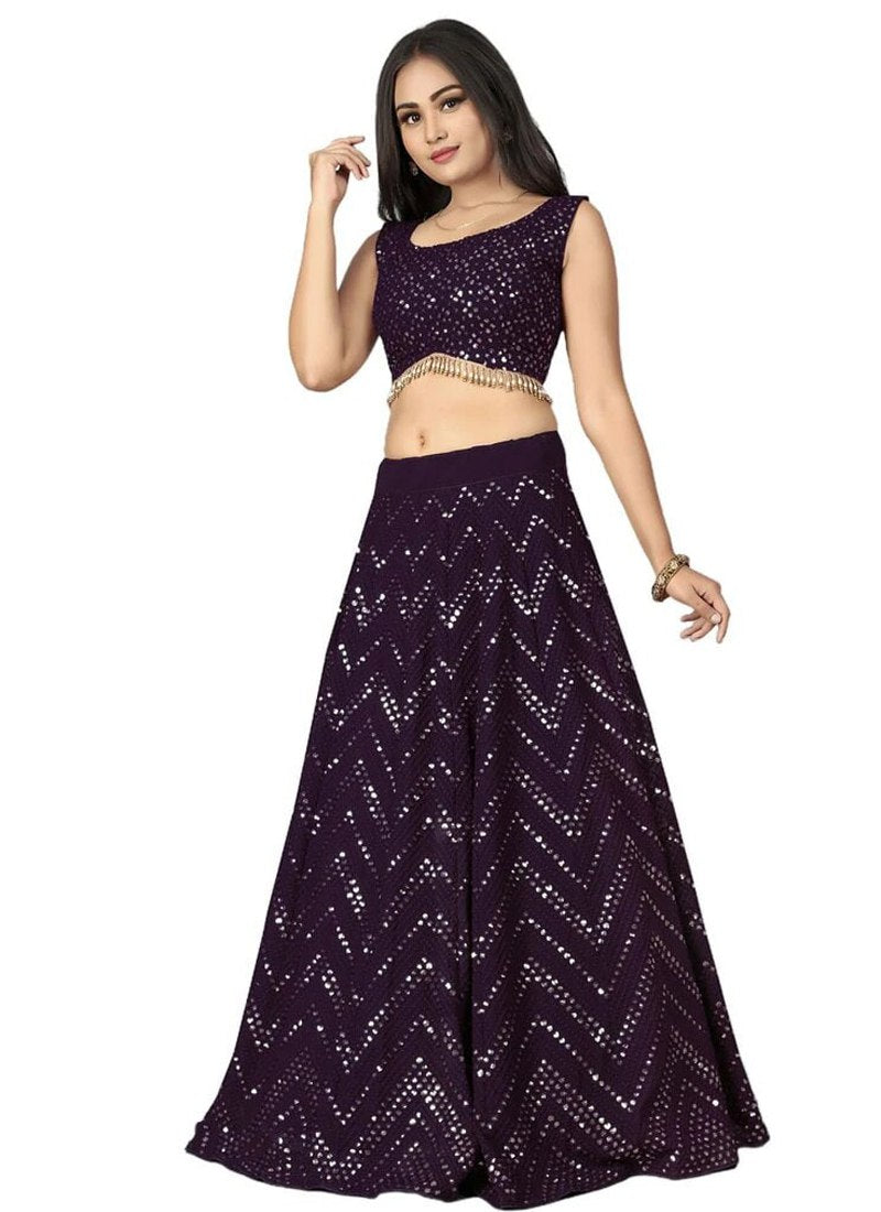 Faux Georgette Lehenga Choli Dupatta Set with Thread & Sequence Embroidery ClothsVilla Main image