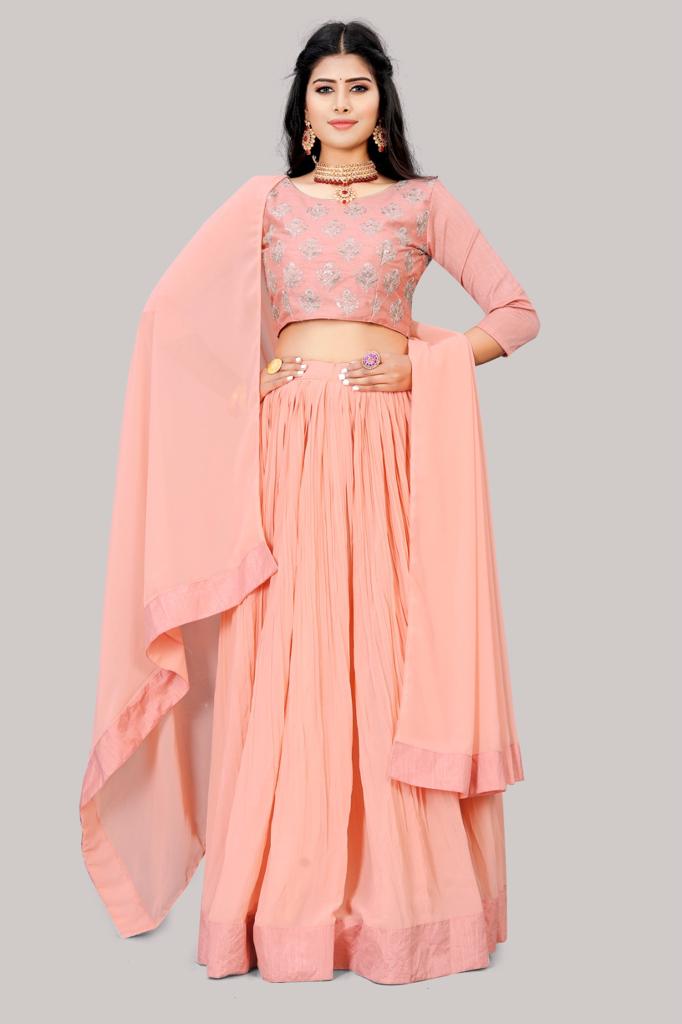 Faux Georgette Lehenga Choli Set with Crush Work & Embroidered Heavy Banglori Silk Choli ClothsVilla Main image