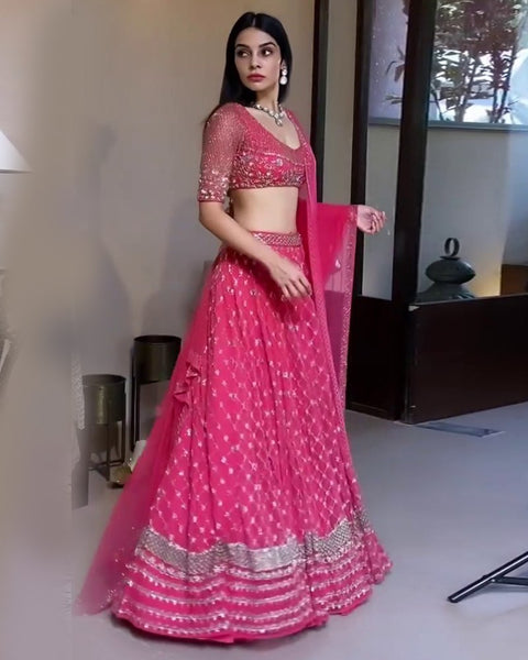 Faux Georgette Lehenga Choli Dupatta Set with 3MM Sequins & Zari ClothsVilla Main image