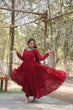 Load image into Gallery viewer, Faux Georgette Maroon Gown with Cascading Frills and Sequin Dupatta ClothsVilla