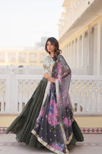 Load image into Gallery viewer, Faux Georgette Mehendi Lehenga Choli Set with Sequin Embroidery and Digital Print Dupatta ClothsVilla