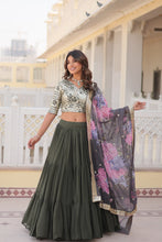 Load image into Gallery viewer, Faux Georgette Mehendi Lehenga Choli Set with Sequin Embroidery and Digital Print Dupatta ClothsVilla