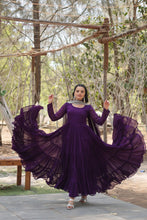 Load image into Gallery viewer, Faux Georgette Purple Gown with Cascading Frills and Sequin Dupatta ClothsVilla