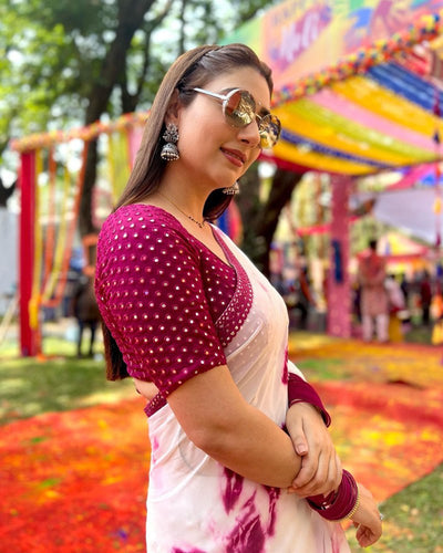 Faux Georgette Saree with Digital Print, Sequined Embroidery & Lace Work ClothsVilla