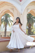 Load image into Gallery viewer, Faux Georgette White Gown with Designer Embroidered Dupatta ClothsVilla