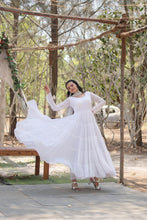 Load image into Gallery viewer, Faux Georgette White Gown with Cascading Frills and Sequin Dupatta ClothsVilla