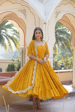 Load image into Gallery viewer, Faux Georgette Yellow Gown with Designer Embroidered Dupatta ClothsVilla