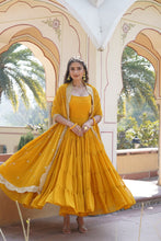 Load image into Gallery viewer, Faux Georgette Yellow Gown with Designer Embroidered Dupatta ClothsVilla
