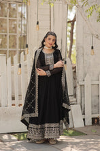 Load image into Gallery viewer, Faux Sequin Embroidered Black Gown with Matching Dupatta ClothsVilla