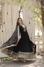 Load image into Gallery viewer, Faux Sequin Embroidered Black Gown with Matching Dupatta ClothsVilla