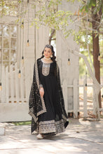 Load image into Gallery viewer, Faux Sequin Embroidered Black Gown with Matching Dupatta ClothsVilla