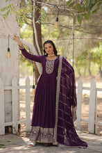 Load image into Gallery viewer, Faux Sequin Embroidered Purple Gown with Matching Dupatta ClothsVilla