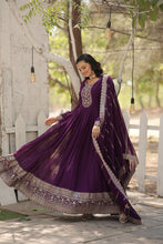 Load image into Gallery viewer, Faux Sequin Embroidered Purple Gown with Matching Dupatta ClothsVilla