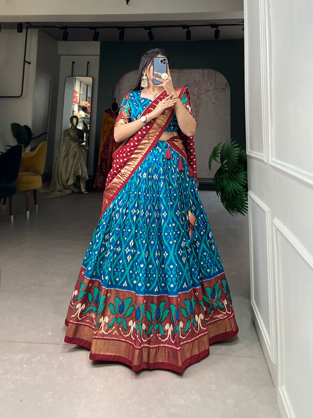 Firozi Blue Color Exuberant Dola Silk Lehenga Set with Stunning Foil Prints ClothsVilla
