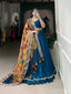 Firozi Chinon Silk Plain Lehenga Set with Lace Detailing & Tussar Silk Dupatta