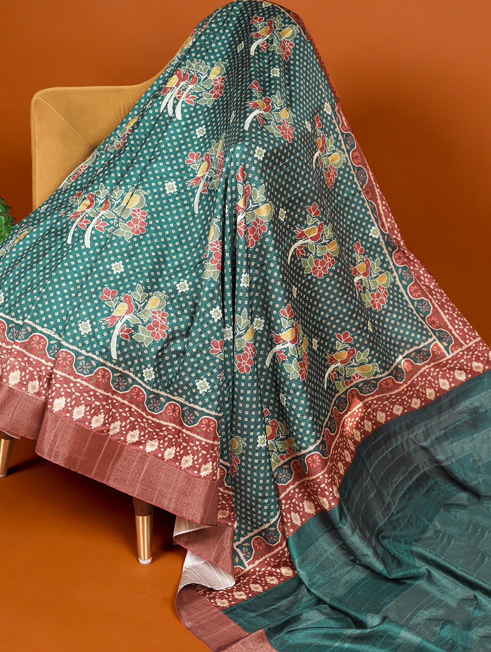 Firozi Color Handloom Kotha Border Digital Printed Saree ClothsVilla