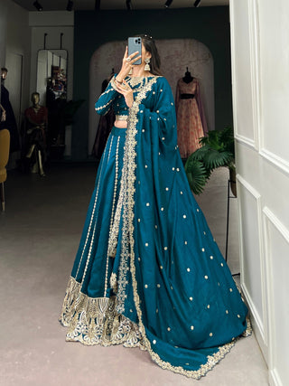 Firozi Elegance – Vichitra Silk Embroidered Lehenga Set Clothsvilla