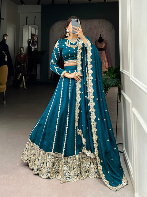 Firozi Elegance – Vichitra Silk Embroidered Lehenga Set Clothsvilla Main image