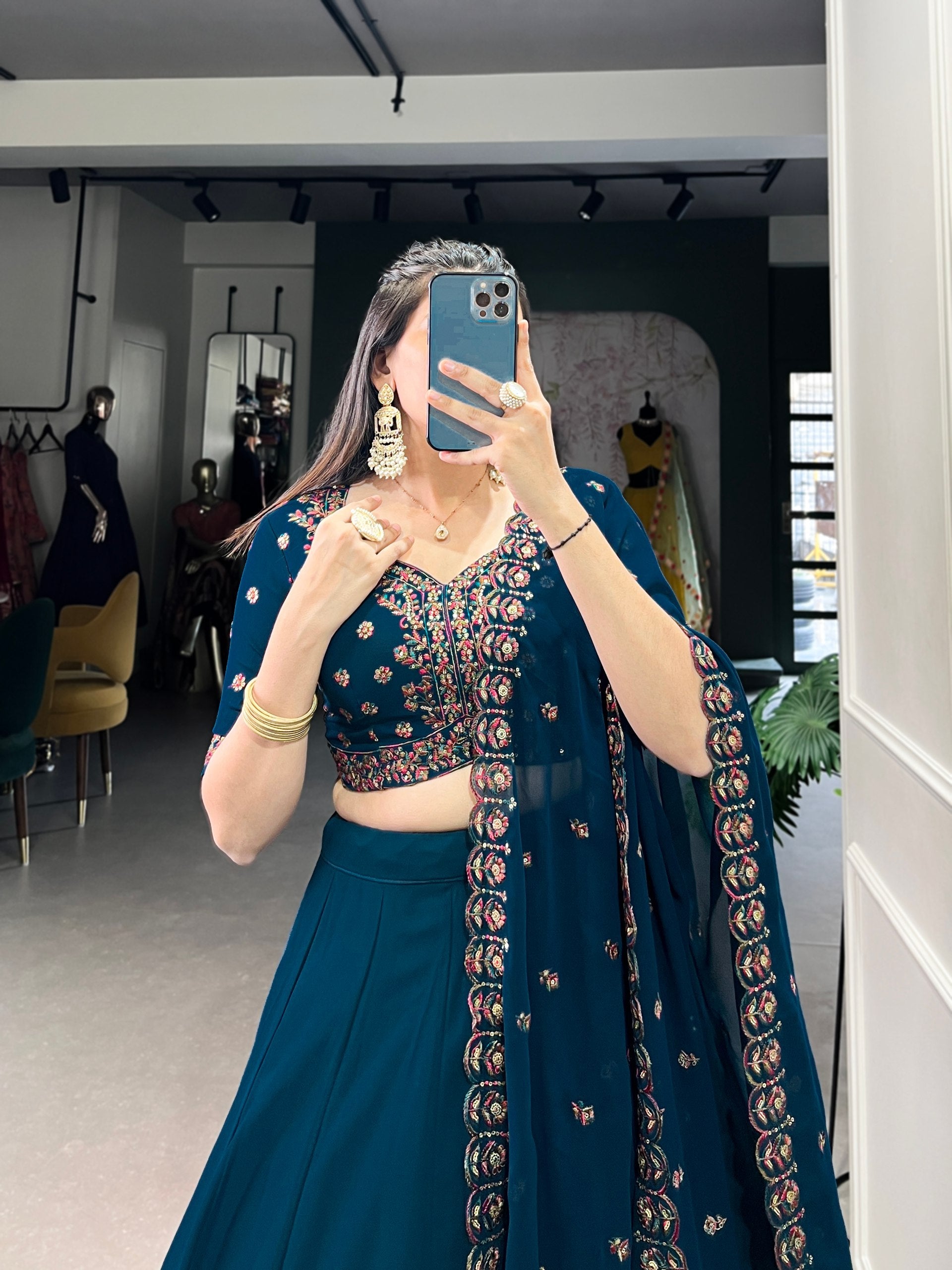Firozi Elegant Georgette Lehenga Set – Timeless Glam for Every Occasion ClothsVilla