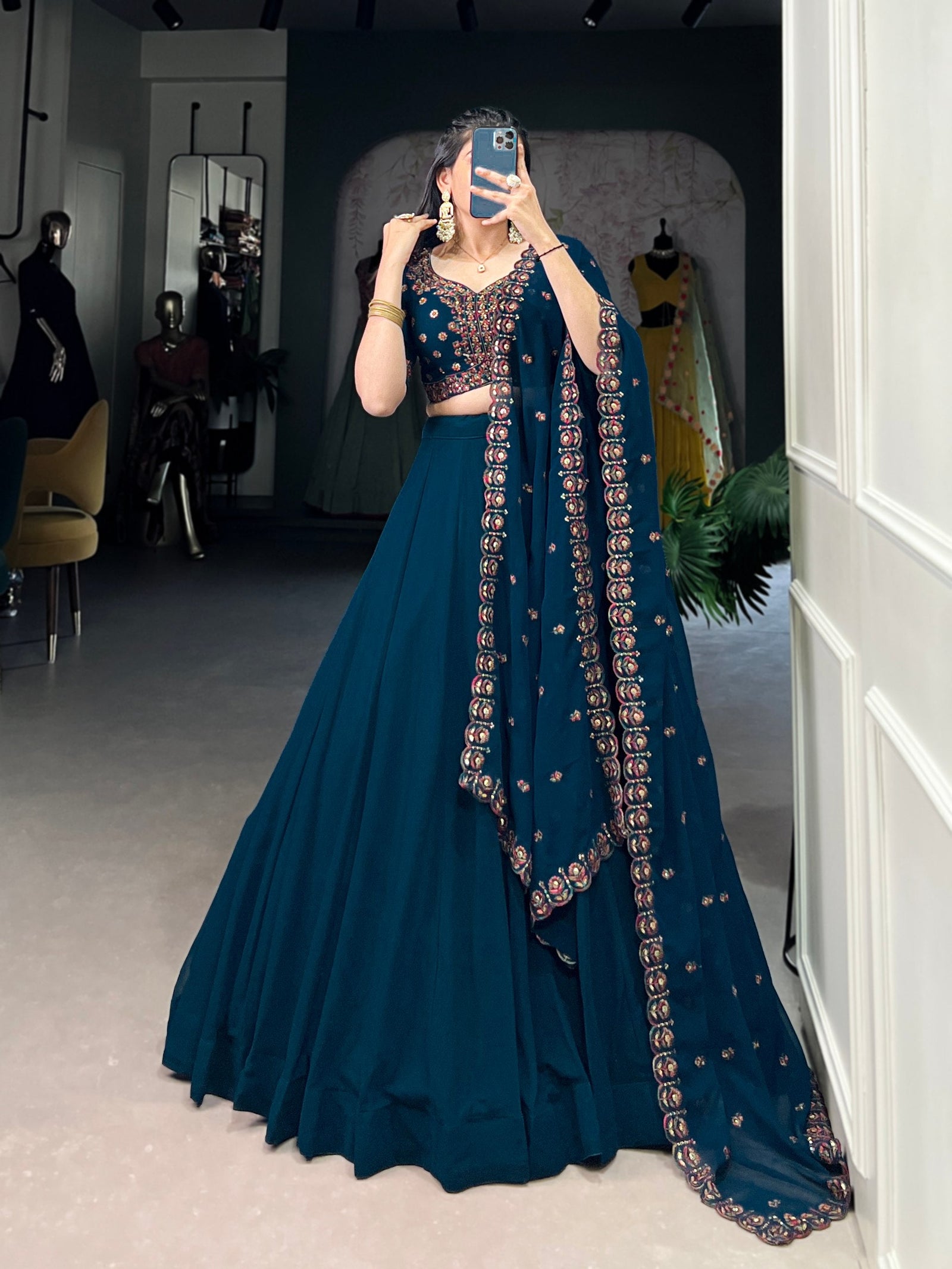 Firozi Elegant Georgette Lehenga Set – Timeless Glam for Every Occasion ClothsVilla