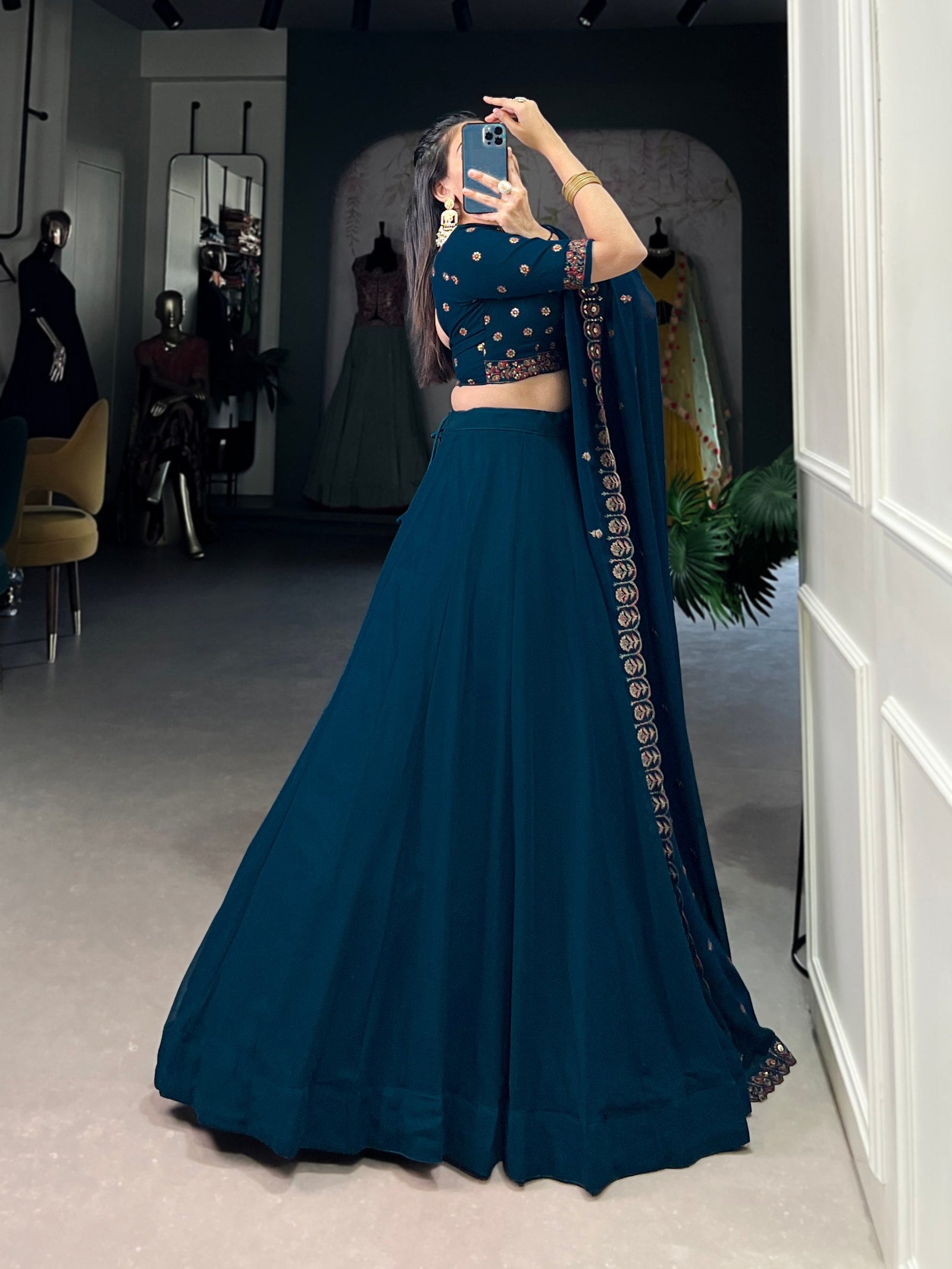 Firozi Elegant Georgette Lehenga Set – Timeless Glam for Every Occasion ClothsVilla