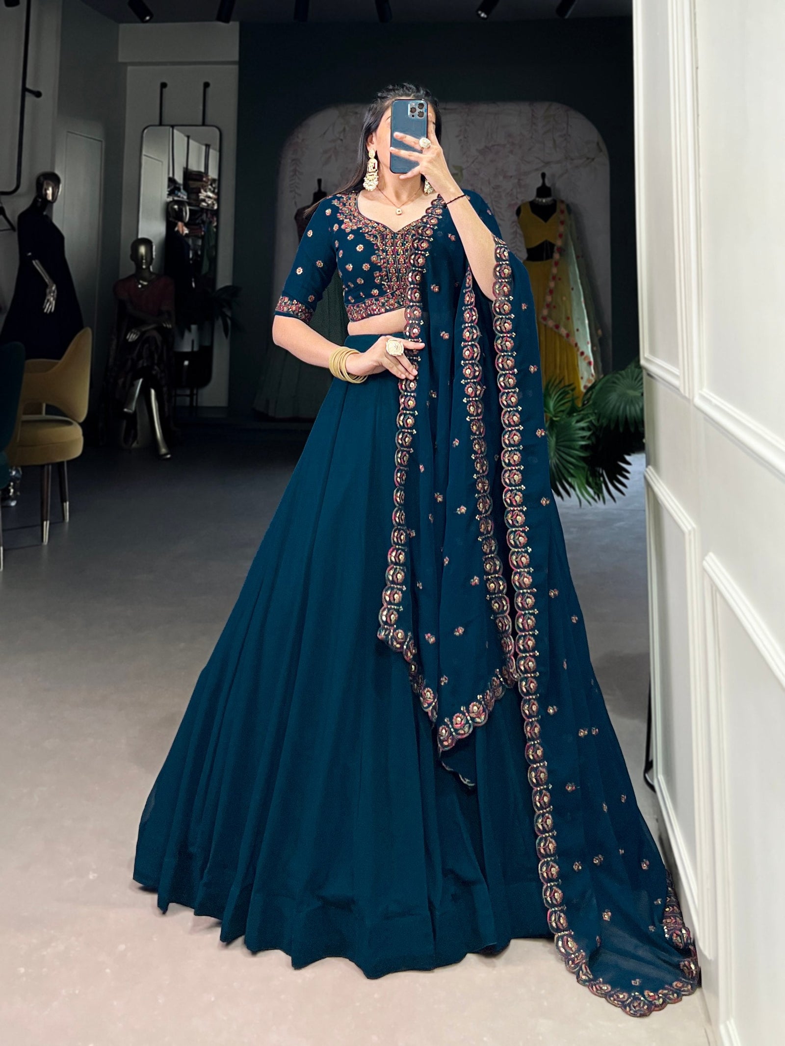 Firozi Elegant Georgette Lehenga Set – Timeless Glam for Every Occasion ClothsVilla