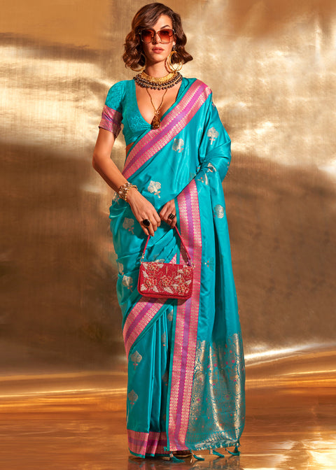 Firozi Elegant Satin Silk Saree – Luxurious Drape for Every Occasion ClothsVilla Main image