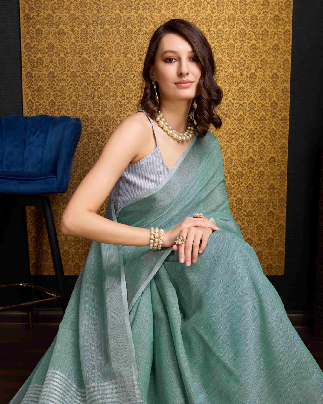 Firozi Elegant Solid Saree with Zari Border – Timeless Grace ClothsVilla