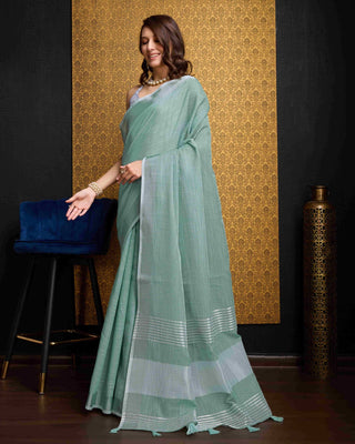 Firozi Elegant Solid Saree with Zari Border – Timeless Grace ClothsVilla