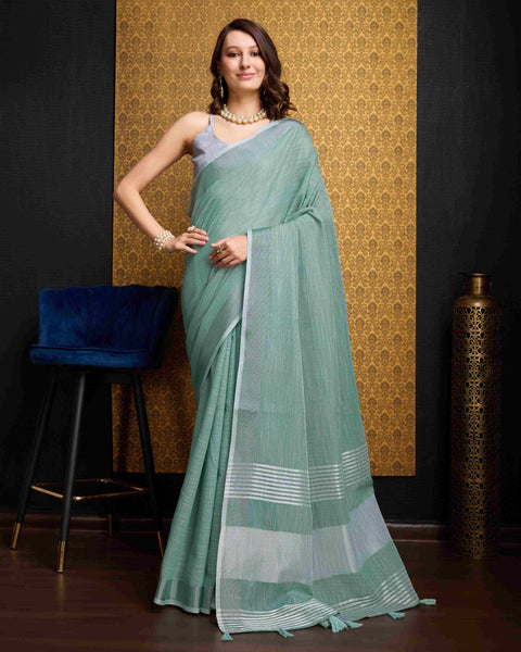 Firozi Elegant Solid Saree with Zari Border – Timeless Grace ClothsVilla Main image